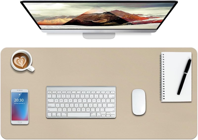Boutilon Leather Desk Pad Protector,Non-Slip Mouse Pad,Laptop Desk Pad,Office Mouse Mat,Waterproof Leather Desk Blotter,Desk Writing Pad for Office and Home (M-Beige,30"x14") - Image 1